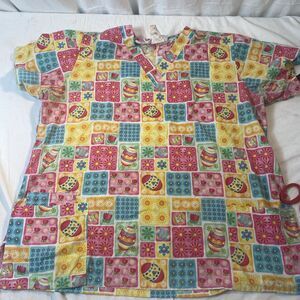 Women’s size XL Easter scrub top nurse tech EMT office spring colorful  S1